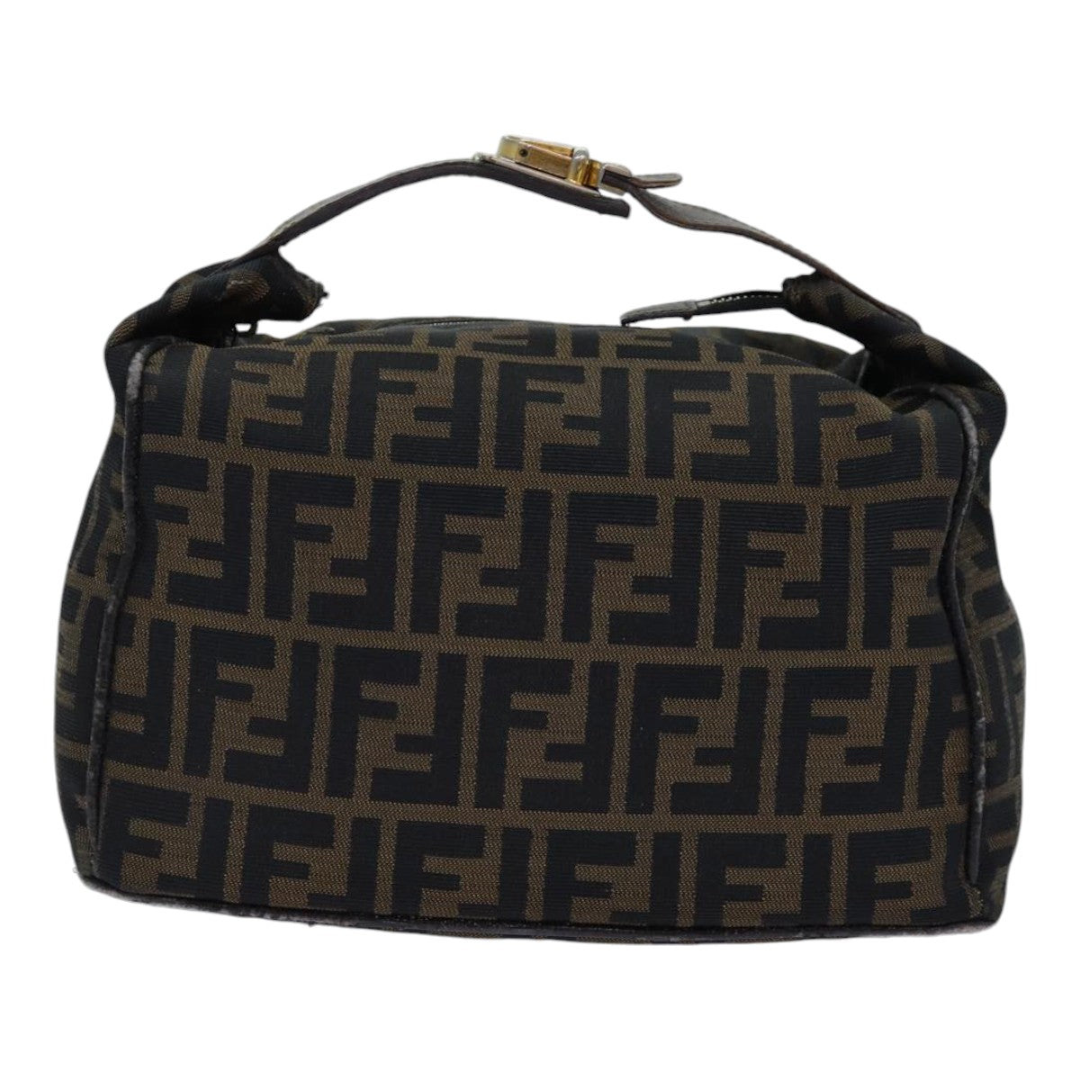 FENDI Zucca Canvas Vanity Pouch Brown Black gold Auth 86247 - 0