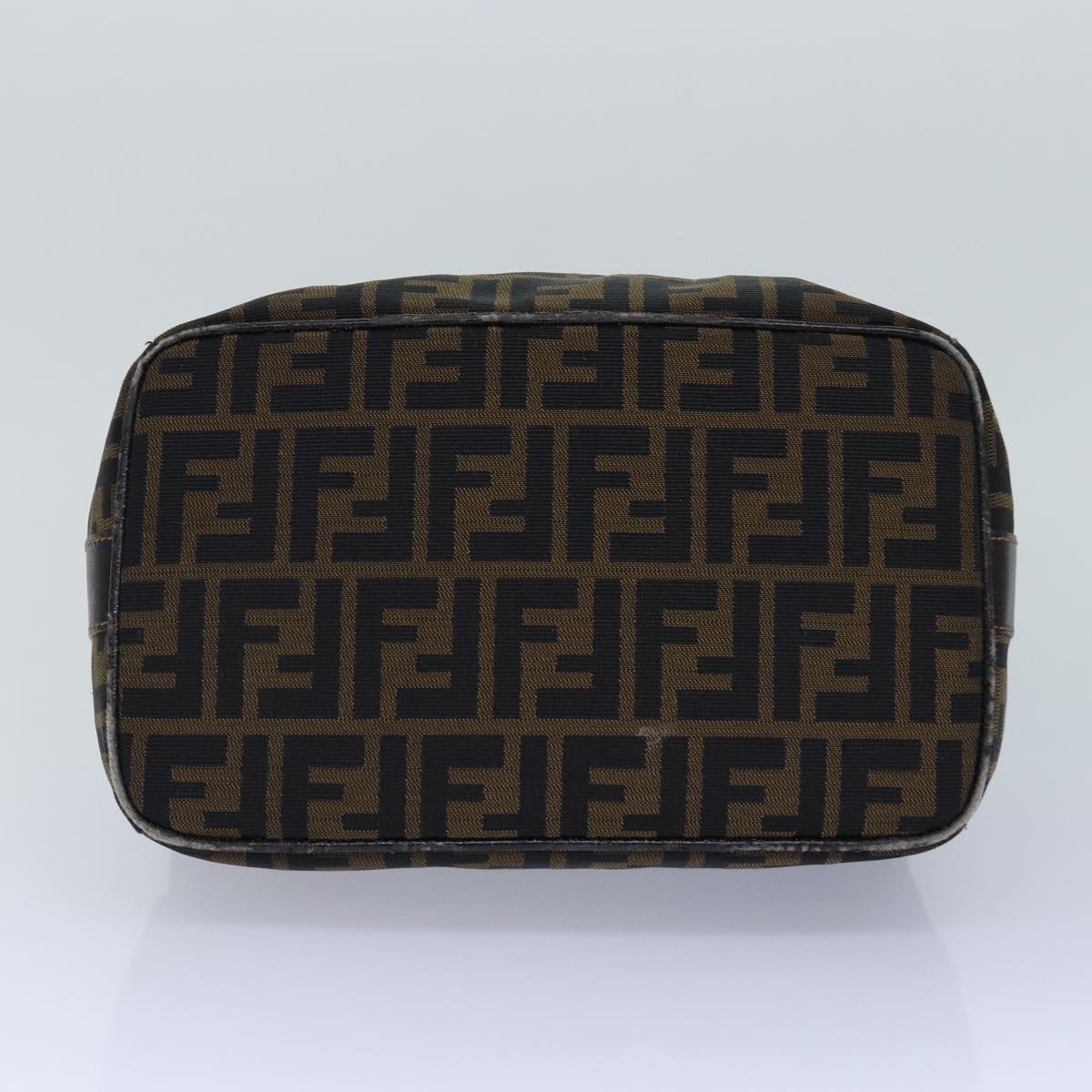 FENDI Zucca Canvas Vanity Pouch Brown Black gold Auth 86247