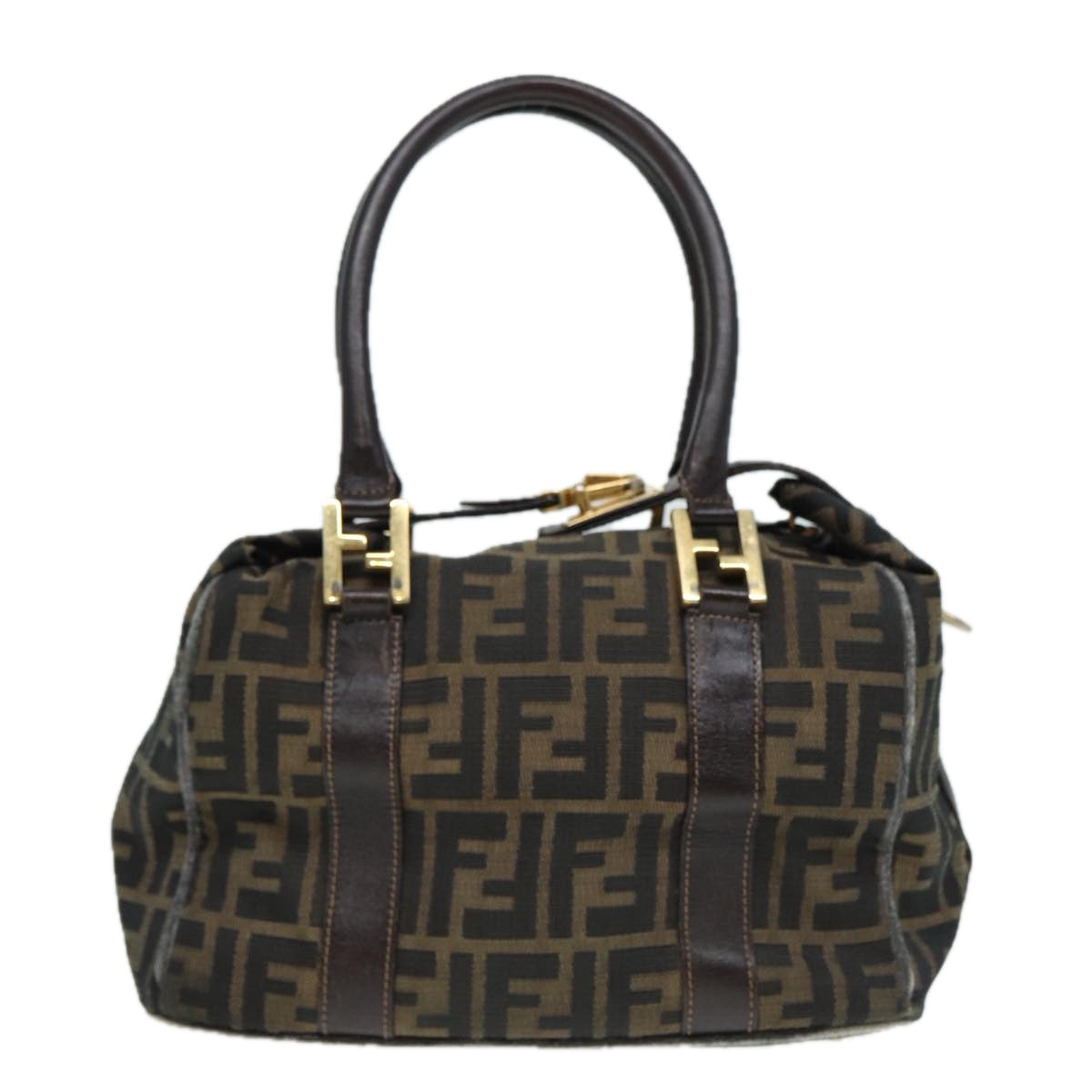 FENDI Zucca Canvas Hand Bag Brown Black gold Auth 86248