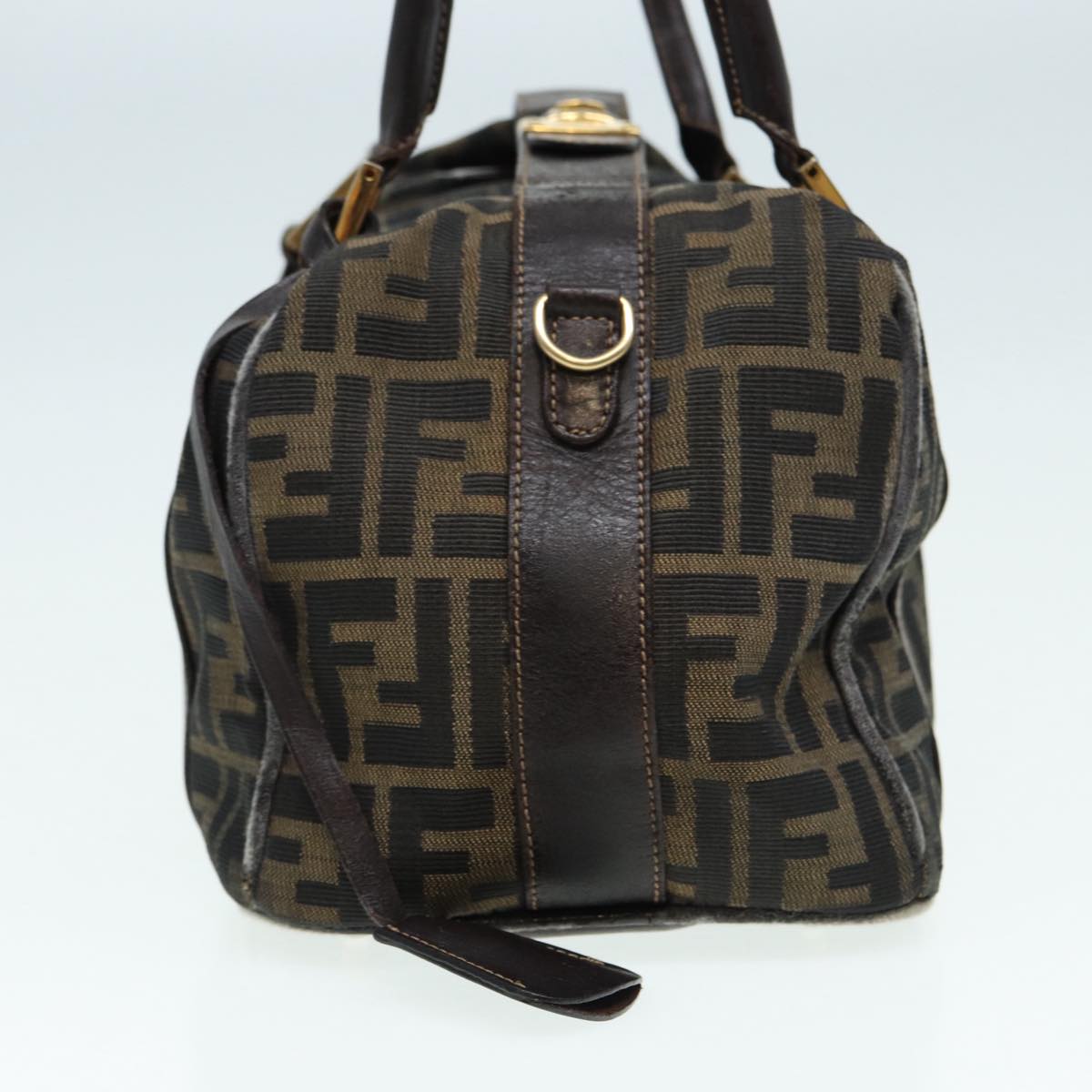 FENDI Zucca Canvas Hand Bag Brown Black gold Auth 86248