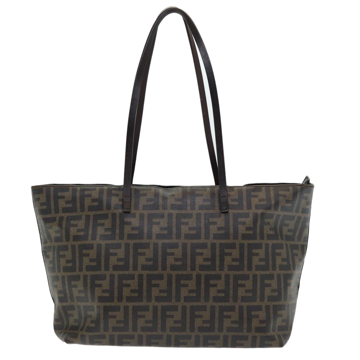 FENDI Zucca Canvas Tote Bag Brown Black gold Auth 86249