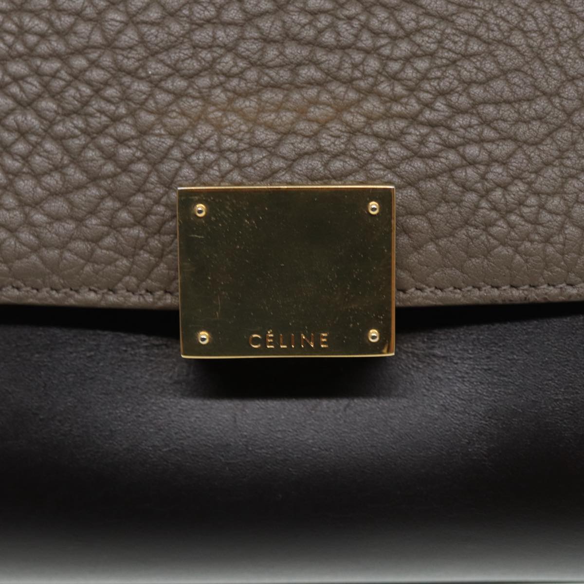 CELINE Trapeze Hand Bag Leather 2way Gray Gold Auth 86256