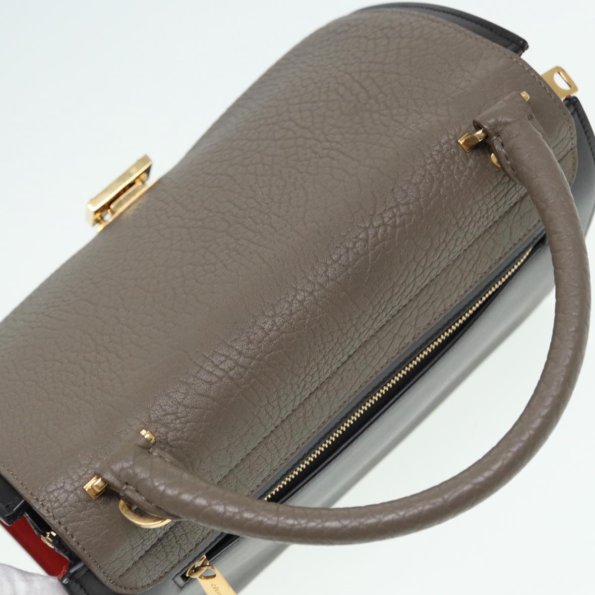 CELINE Trapeze Hand Bag Leather 2way Gray Gold Auth 86256