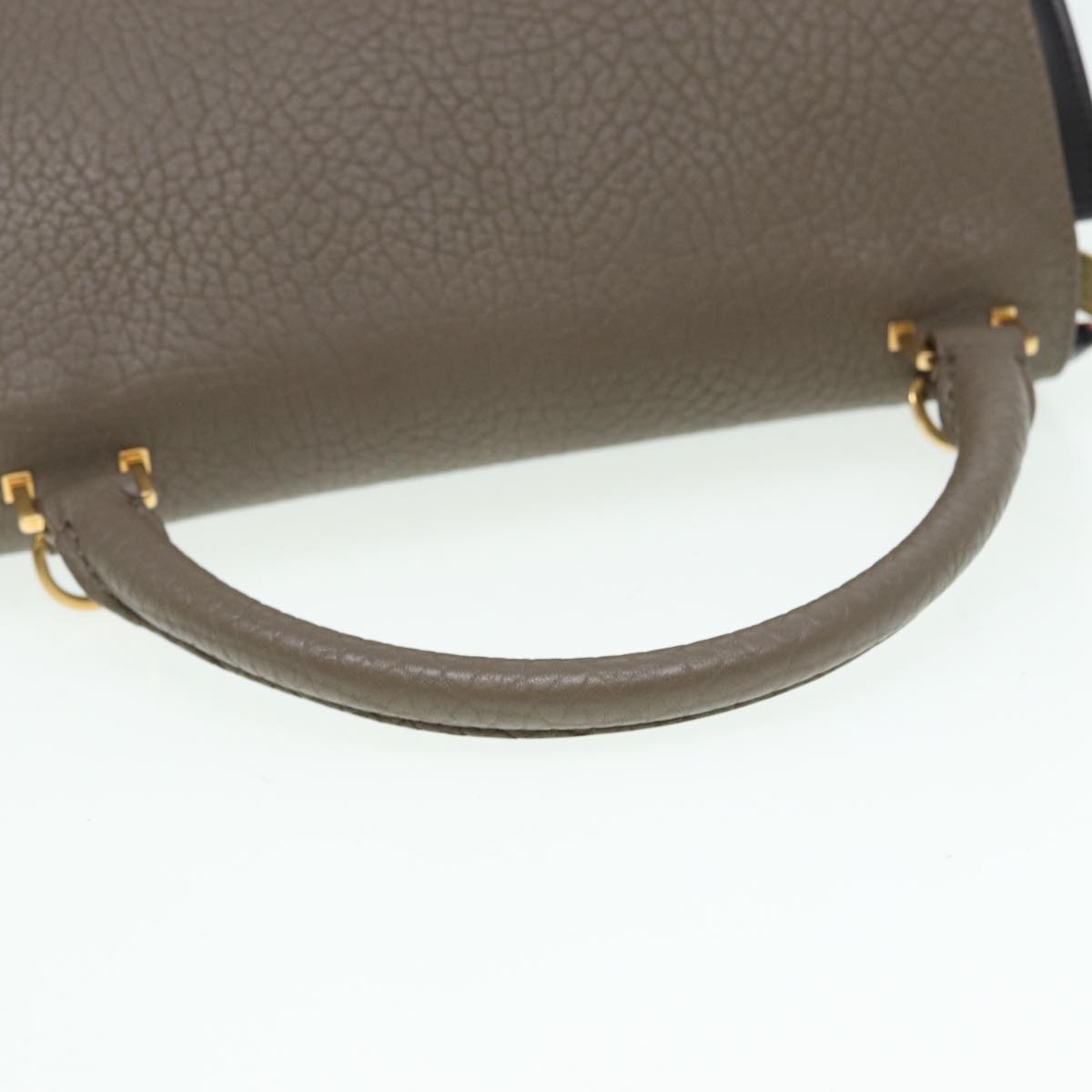 CELINE Trapeze Hand Bag Leather 2way Gray Gold Auth 86256