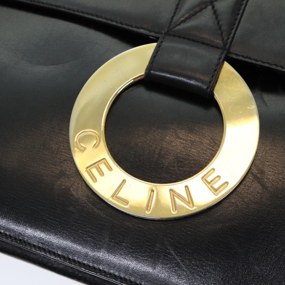 CELINE Shoulder Bag Leather Black Gold Auth 86257