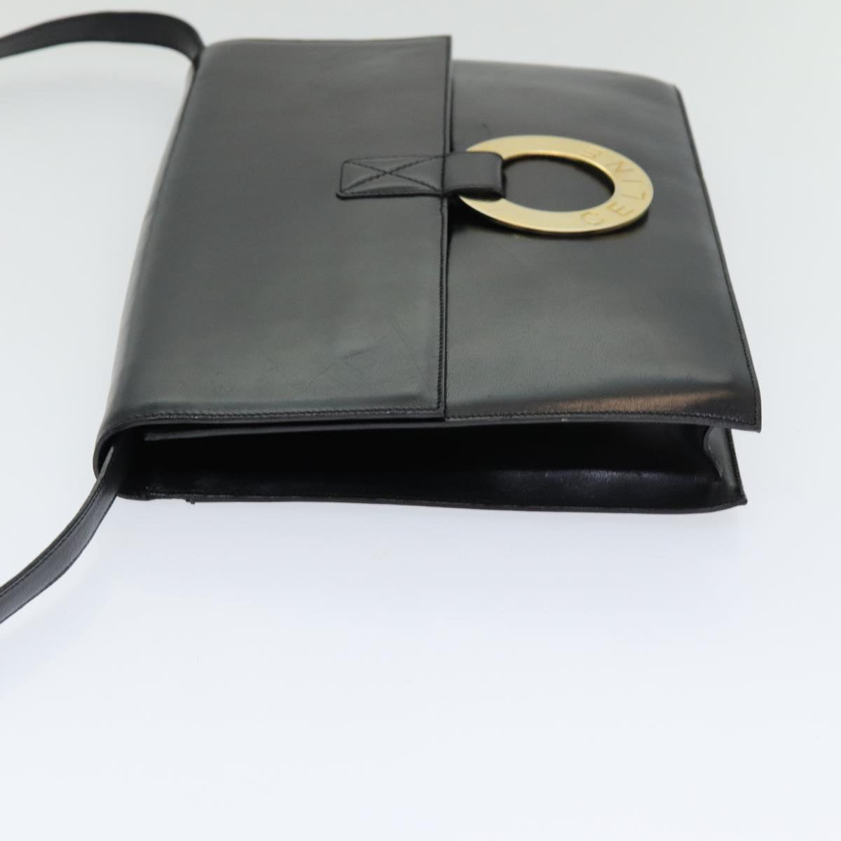 CELINE Shoulder Bag Leather Black Gold Auth 86257