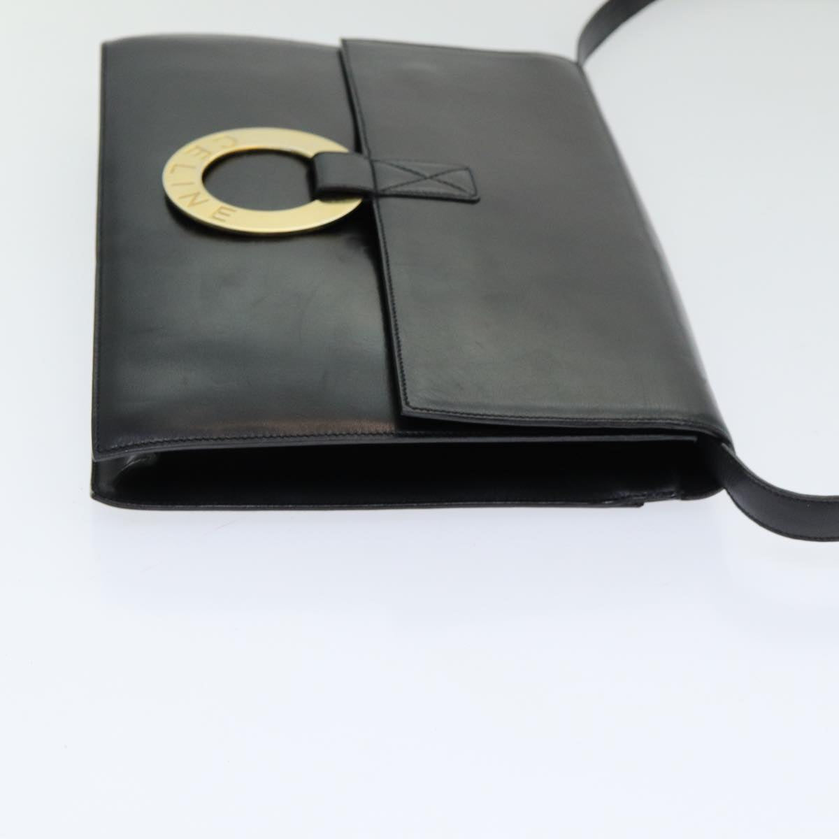 CELINE Shoulder Bag Leather Black Gold Auth 86257