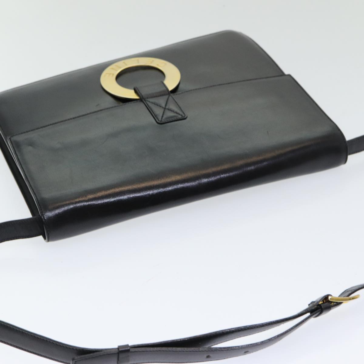 CELINE Shoulder Bag Leather Black Gold Auth 86257