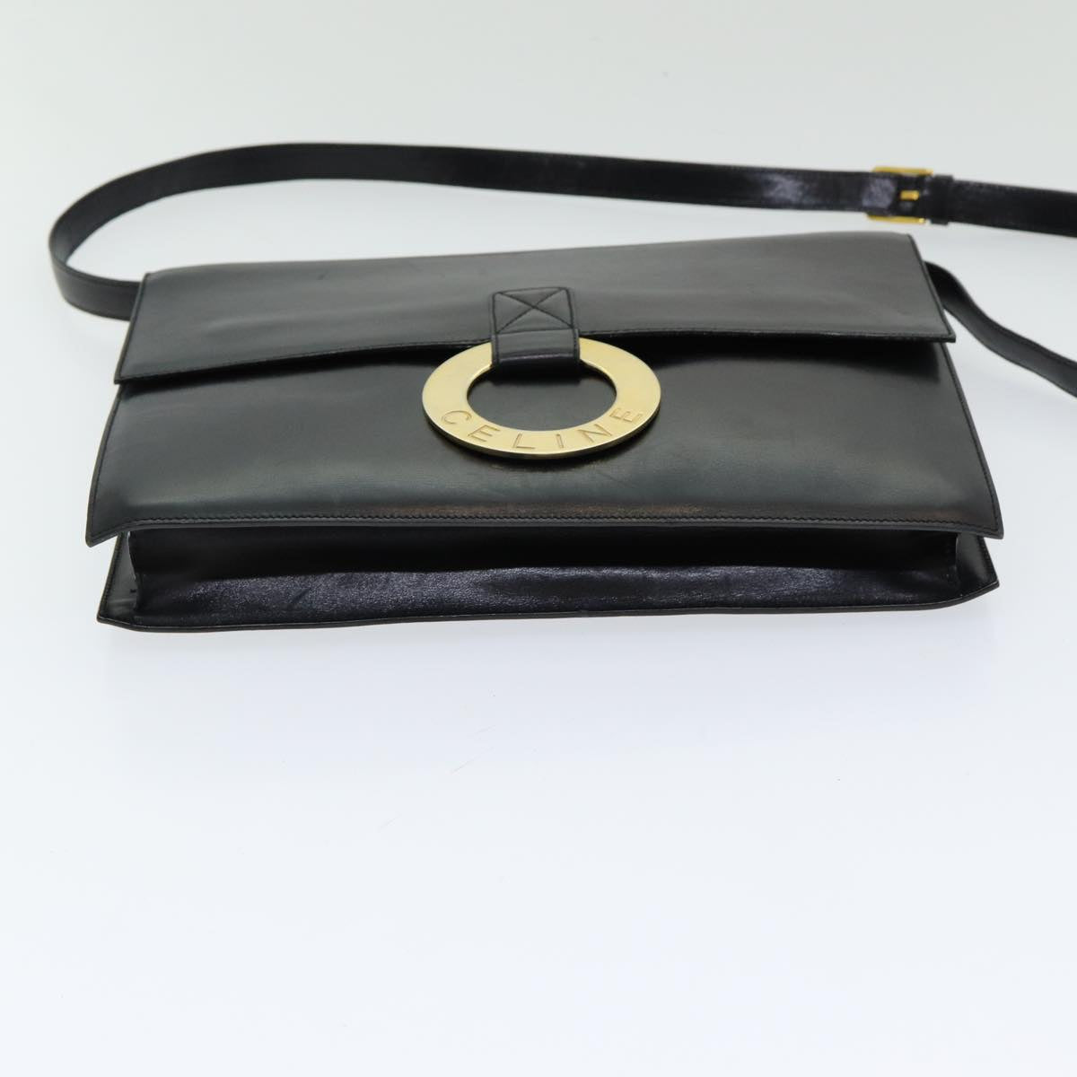 CELINE Shoulder Bag Leather Black Gold Auth 86257