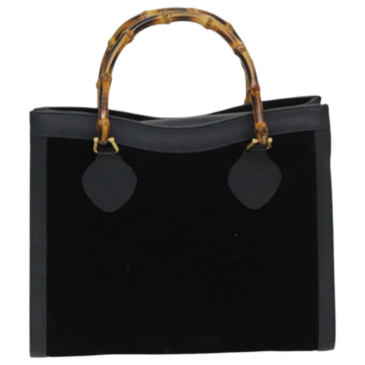 GUCCI Bamboo Hand Bag Suede Black Gold 002 2853 0260 0 Auth 86258