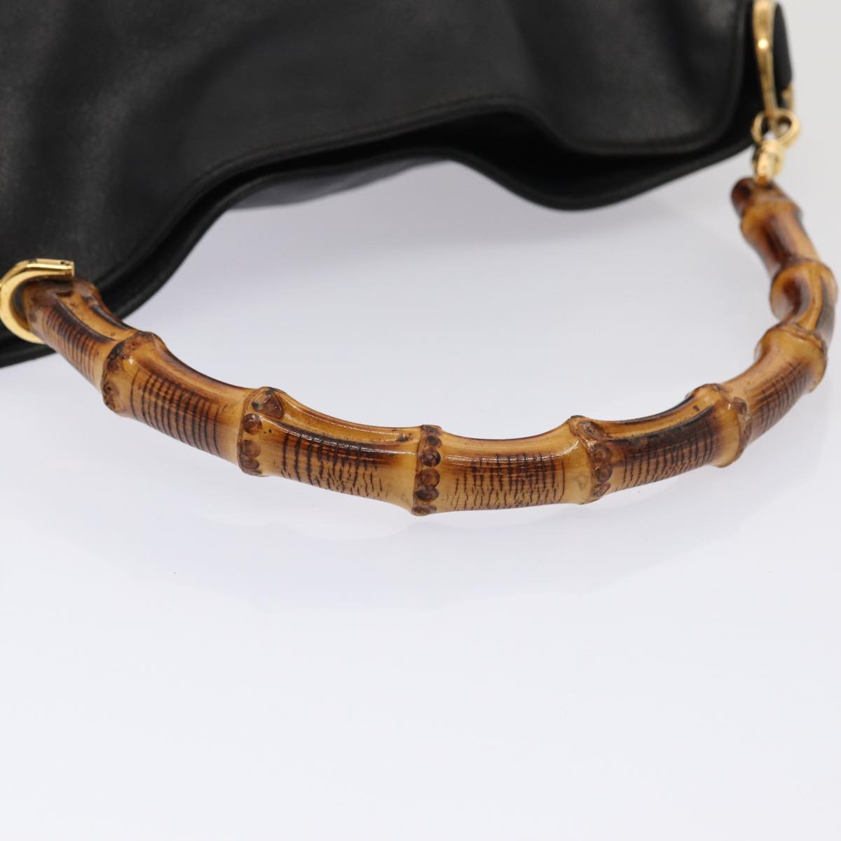 GUCCI Bamboo Hand Bag Leather 2way Black Gold 001 2113 1638 Auth 86261