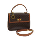 CELINE Macadam Canvas Hand Bag PVC Leather 2way Brown Gold Auth 86265-1