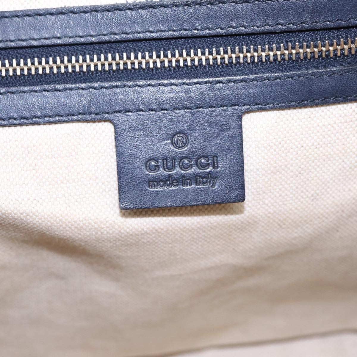 GUCCI GG Canvas Boston Bag 2way Beige Navy Silver 247205 Auth 86270