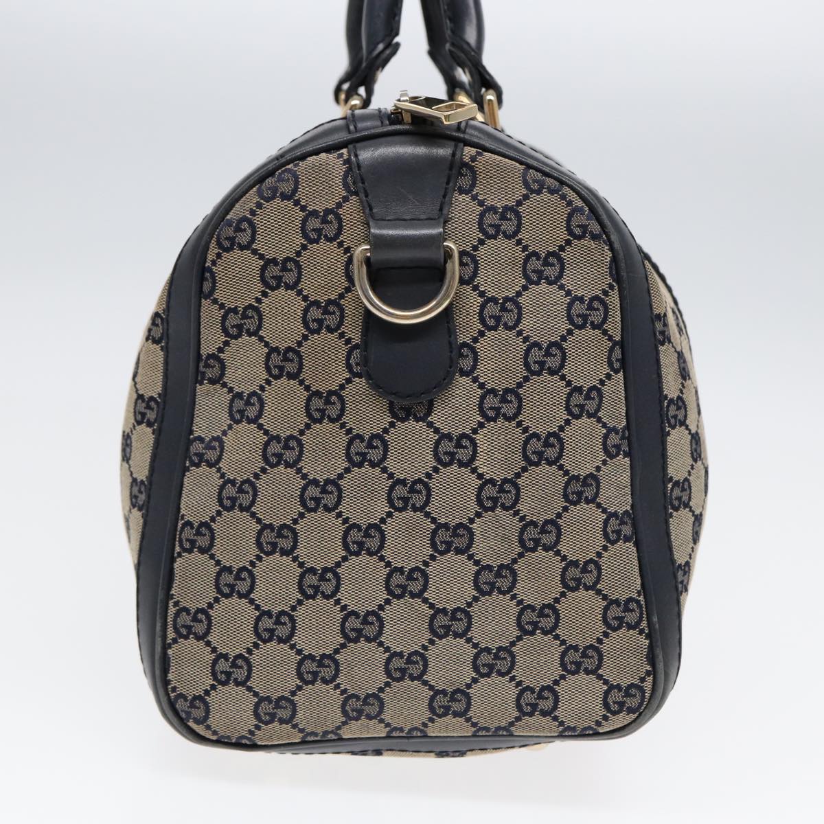 GUCCI GG Canvas Boston Bag 2way Beige Navy Silver 247205 Auth 86270