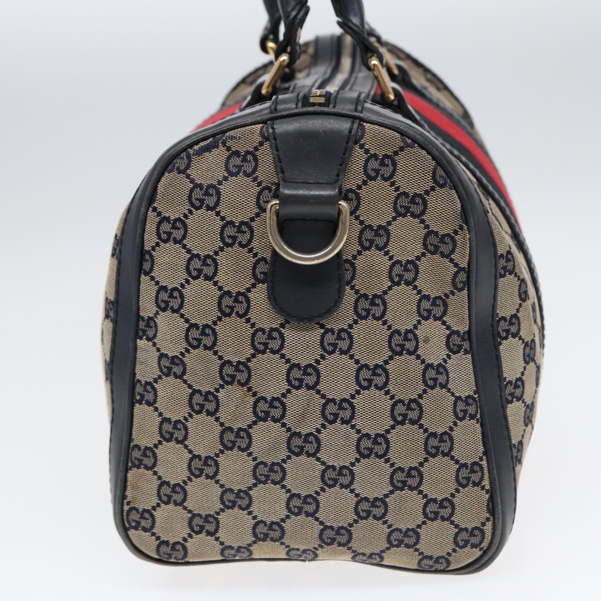 GUCCI GG Canvas Boston Bag 2way Beige Navy Silver 247205 Auth 86270