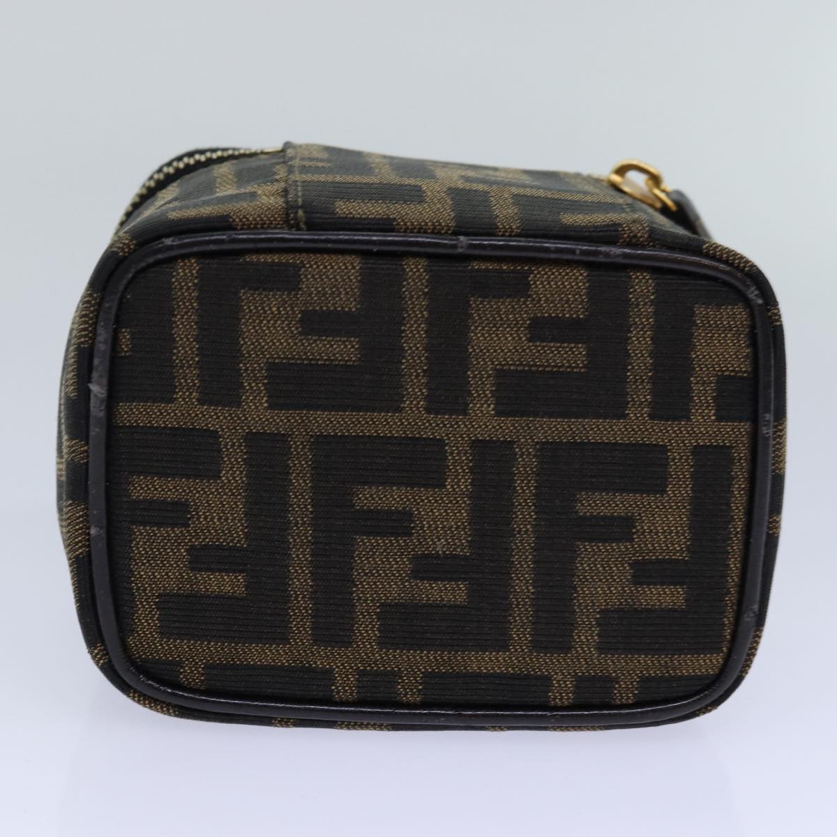 FENDI Zucca Canvas Vanity Pouch Brown Black gold Auth 86299