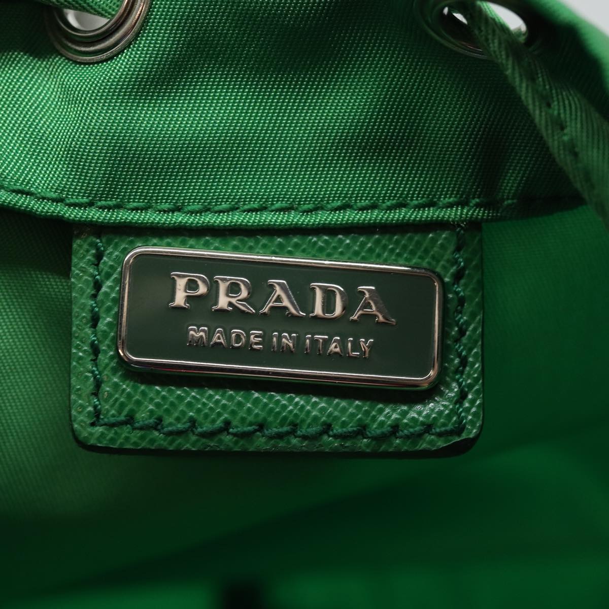 PRADA Drawstring Pouch Nylon Green Silver Auth 86300