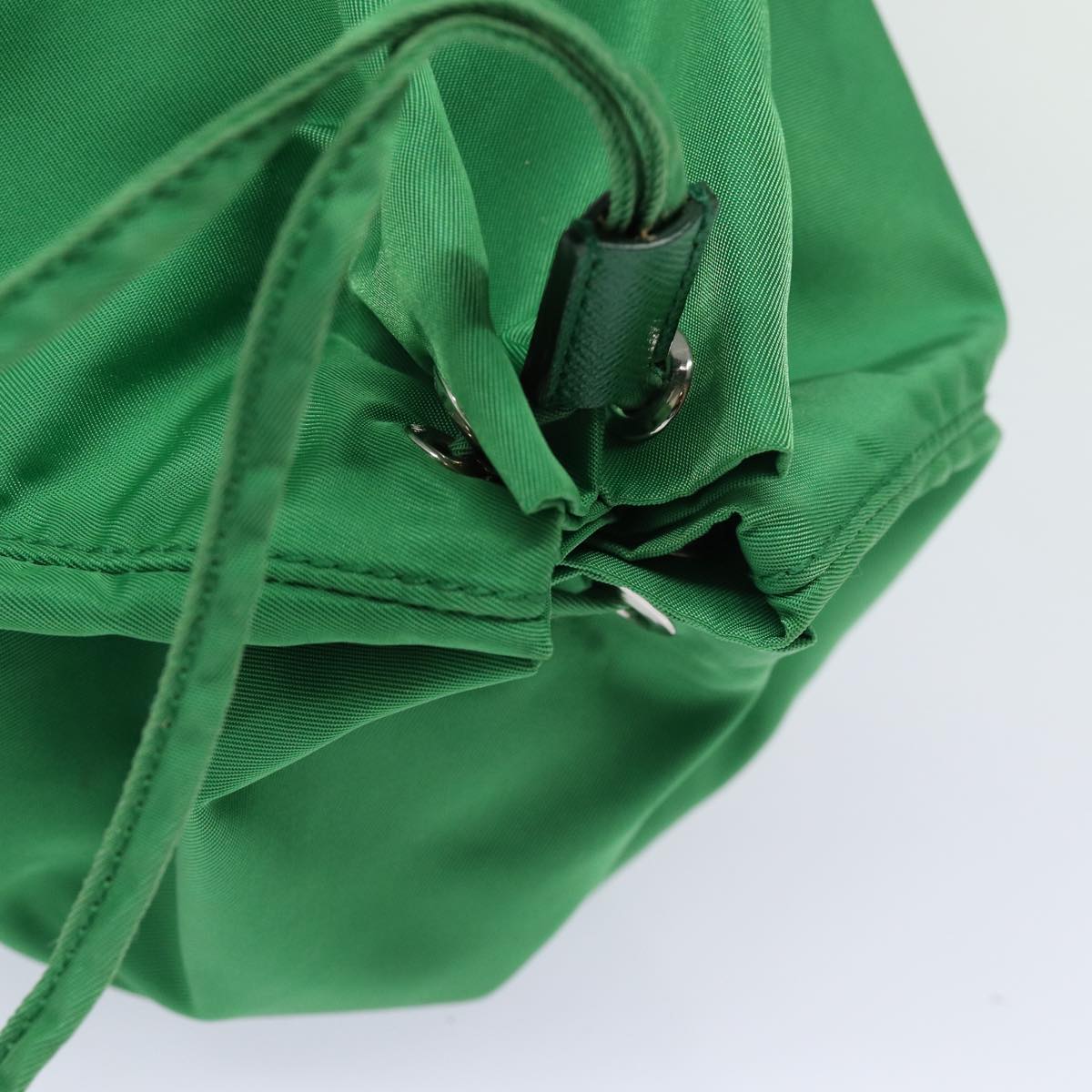 PRADA Drawstring Pouch Nylon Green Silver Auth 86300