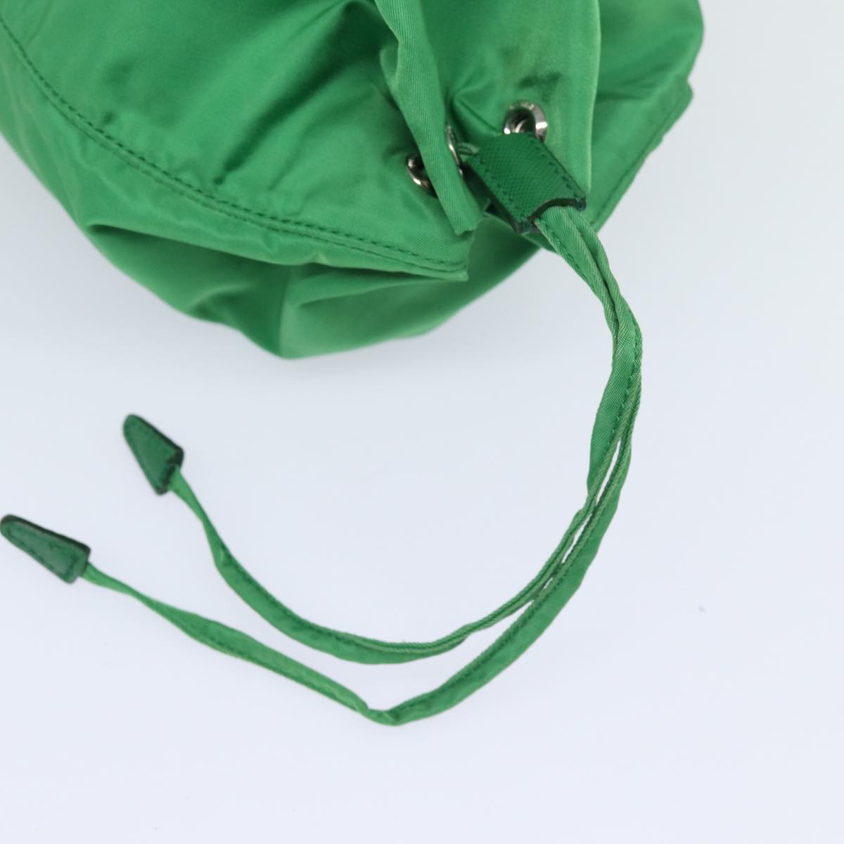 PRADA Drawstring Pouch Nylon Green Silver Auth 86300