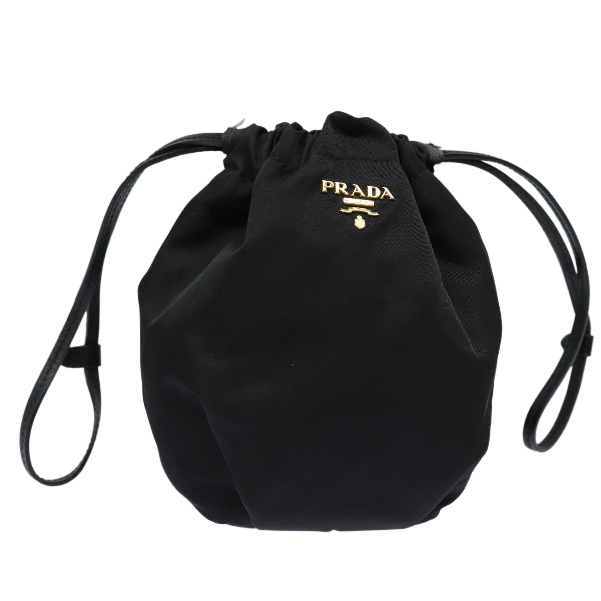 PRADA Drawstring Pouch Nylon Black Auth 86301