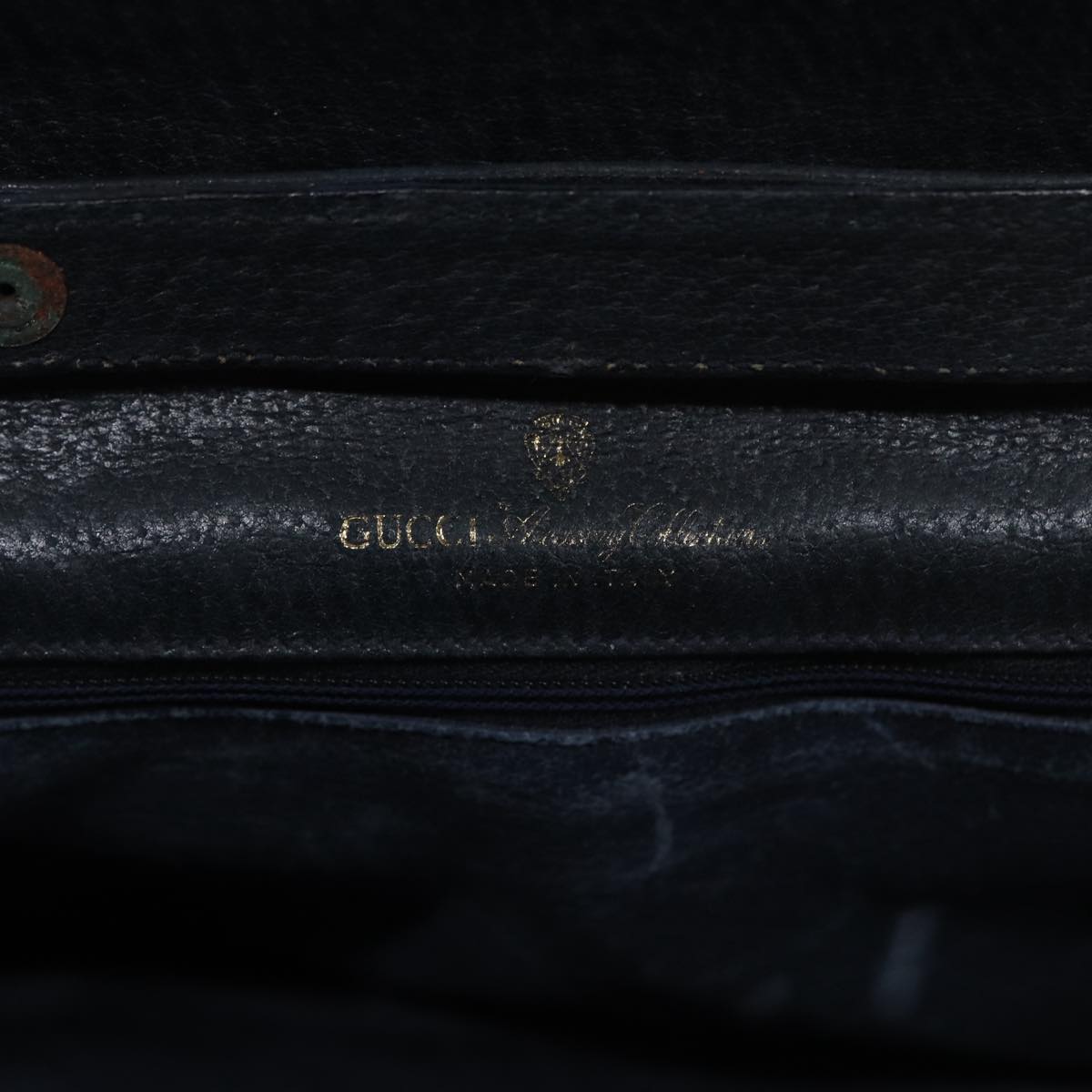 GUCCI GG Supreme Shoulder Bag PVC Leather Navy Gold Auth 86303