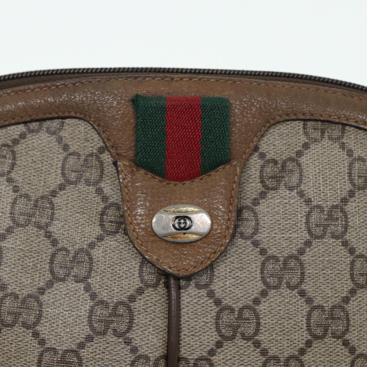 GUCCI GG Canvas Web Sherry Line Shoulder Bag PVC Beige Gold 68.02.047 Auth 86305