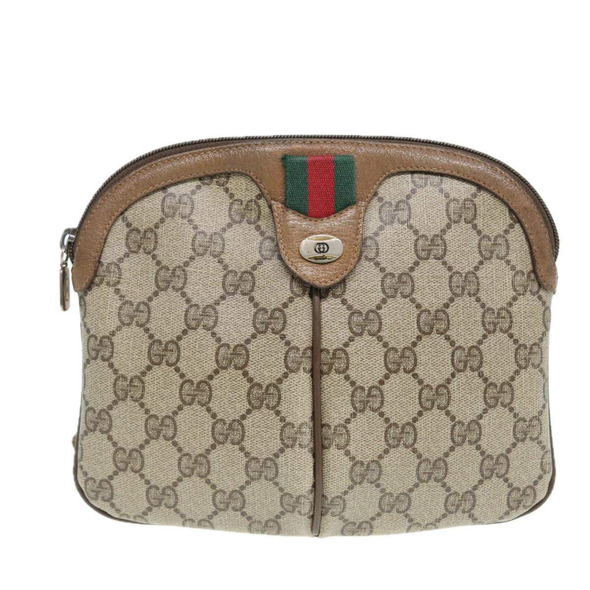 GUCCI GG Canvas Web Sherry Line Shoulder Bag PVC Beige Gold 68.02.047 Auth 86305