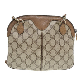 GUCCI GG Canvas Web Sherry Line Shoulder Bag PVC Beige Gold 68.02.047 Auth 86305 - 0