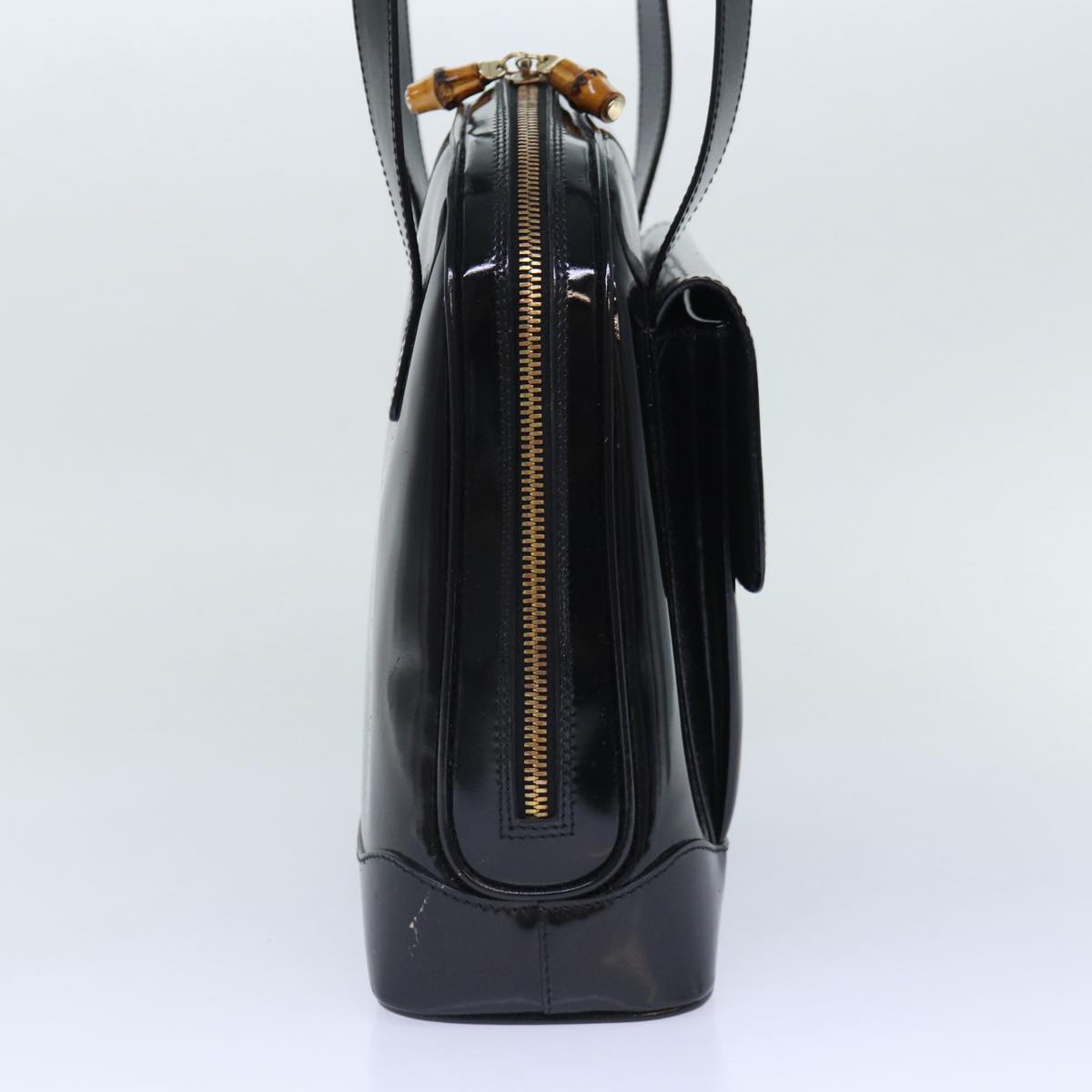 GUCCI Bamboo Backpack Enamel Black Gold 001 1075 1650 0 Auth 86335