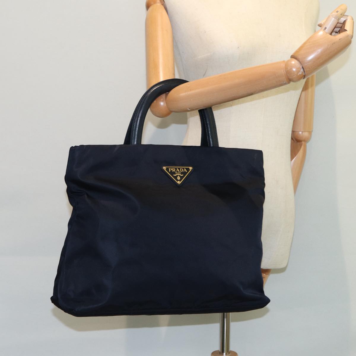 PRADA Hand Bag Nylon Navy Silver Auth 86341