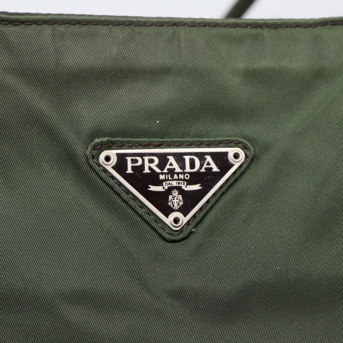 PRADA Tote Bag Nylon Khaki Silver Auth 86343