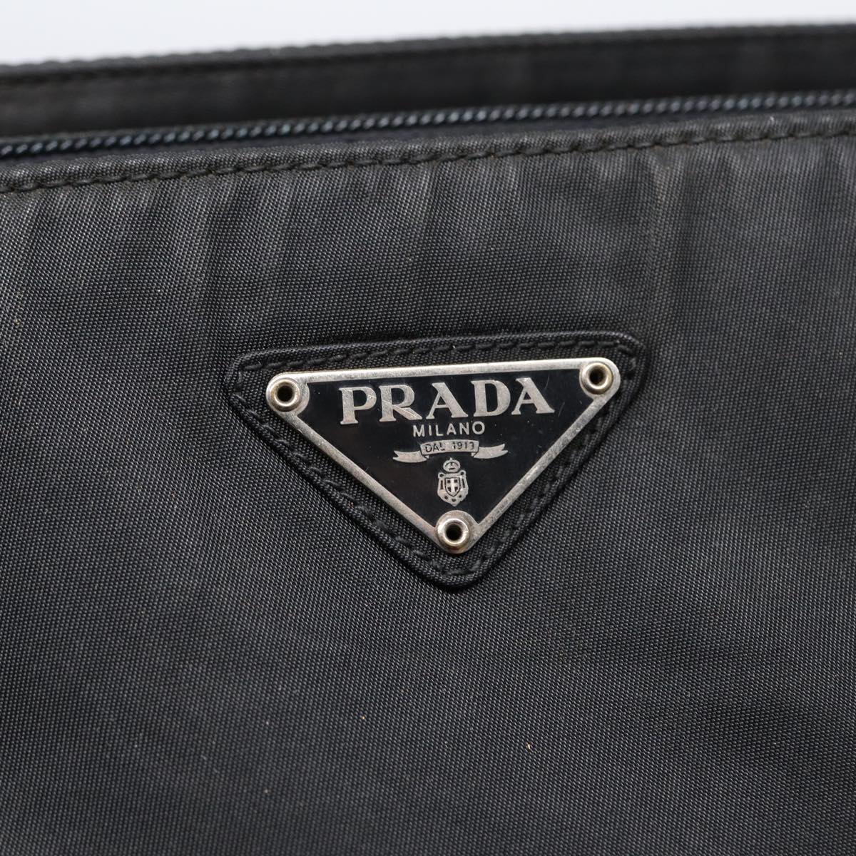 PRADA Tote Bag Nylon Black Silver Auth 86344