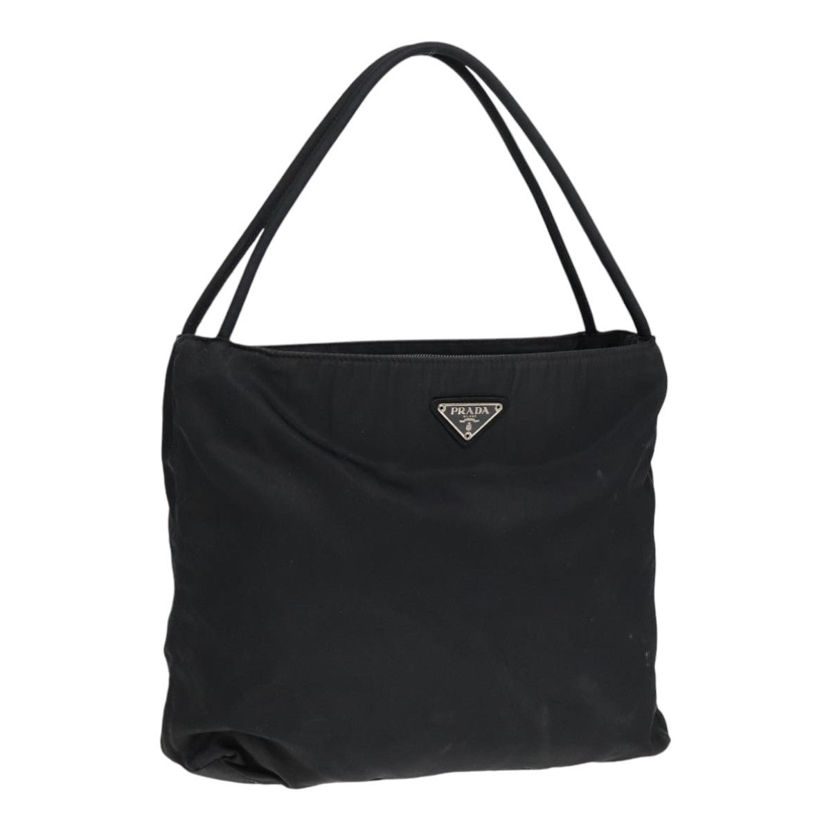 PRADA Tote Bag Nylon Black Silver Auth 86344