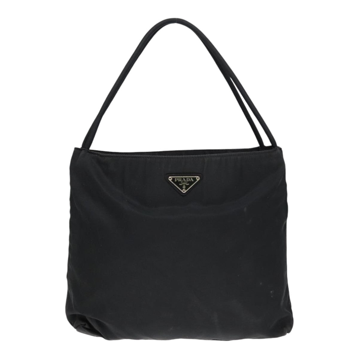 PRADA Tote Bag Nylon Black Silver Auth 86344