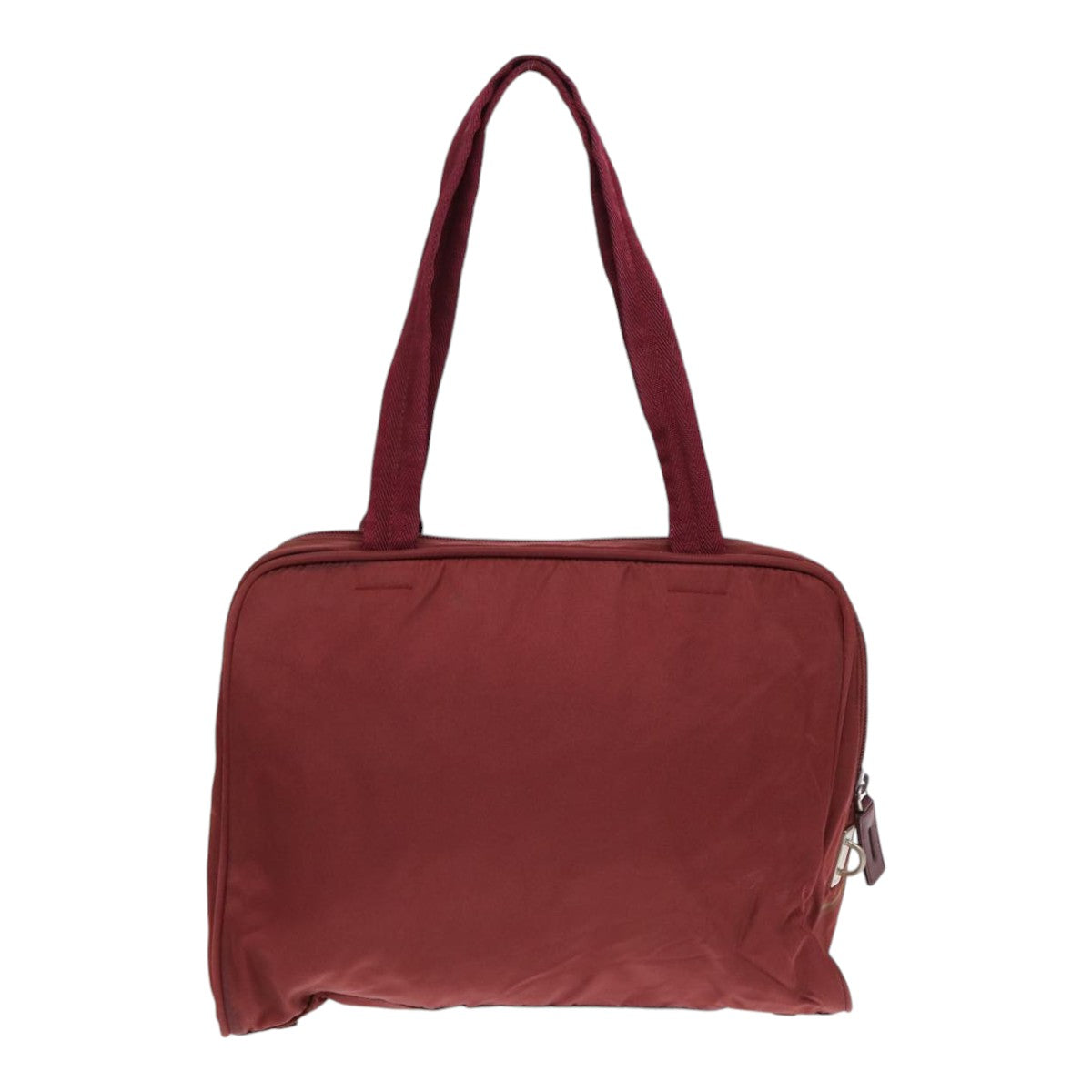 PRADA Tote Bag Nylon Wine Red Silver Auth 86345 - 0