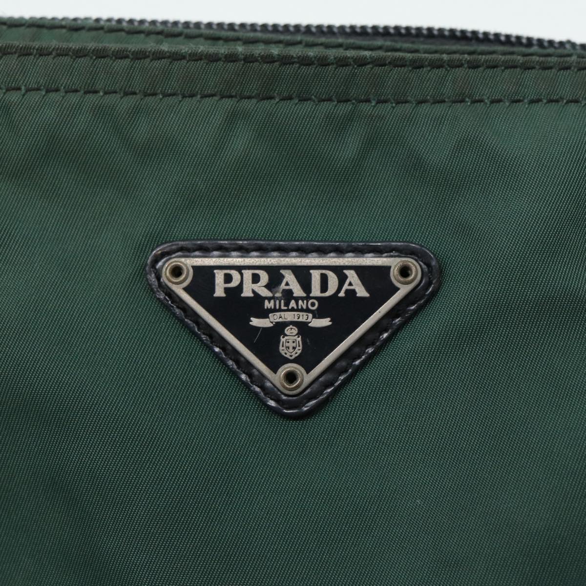 PRADA Shoulder Bag Nylon Khaki Silver Auth 86346