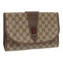 GUCCI GG Supreme Web Sherry Line Clutch Bag PVC Beige Red 89 01 030 Auth 86403-1