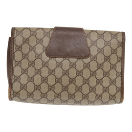 GUCCI GG Supreme Web Sherry Line Clutch Bag PVC Beige Red 89 01 030 Auth 86403 - 0