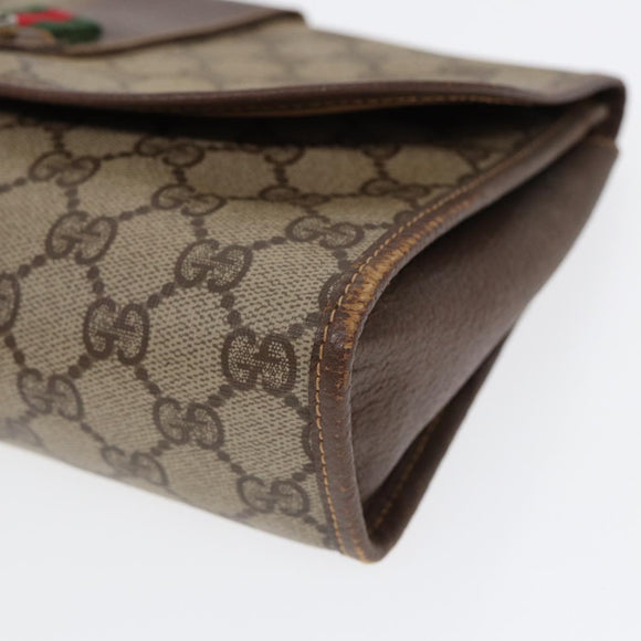 GUCCI GG Supreme Web Sherry Line Clutch Bag PVC Beige Rot 89 01 030 Auth 86403