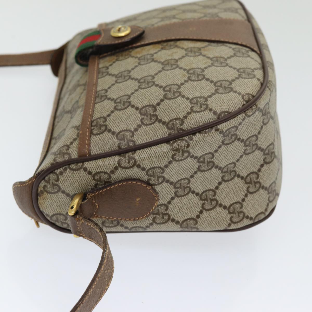 GUCCI GG Canvas Web Sherry Line Shoulder Bag PVC Beige Green Red Auth 86406