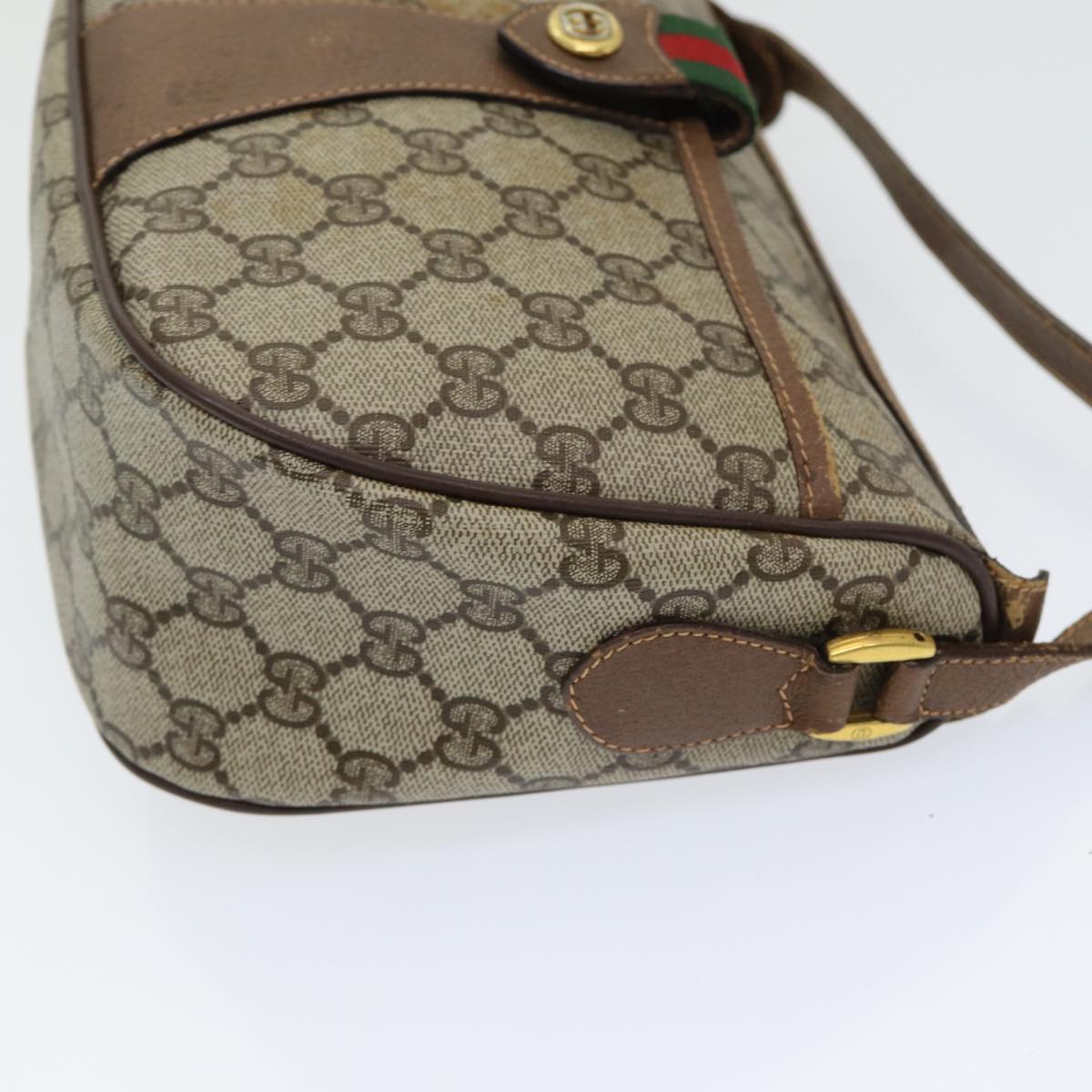 GUCCI GG Canvas Web Sherry Line Shoulder Bag PVC Beige Green Red Auth 86406