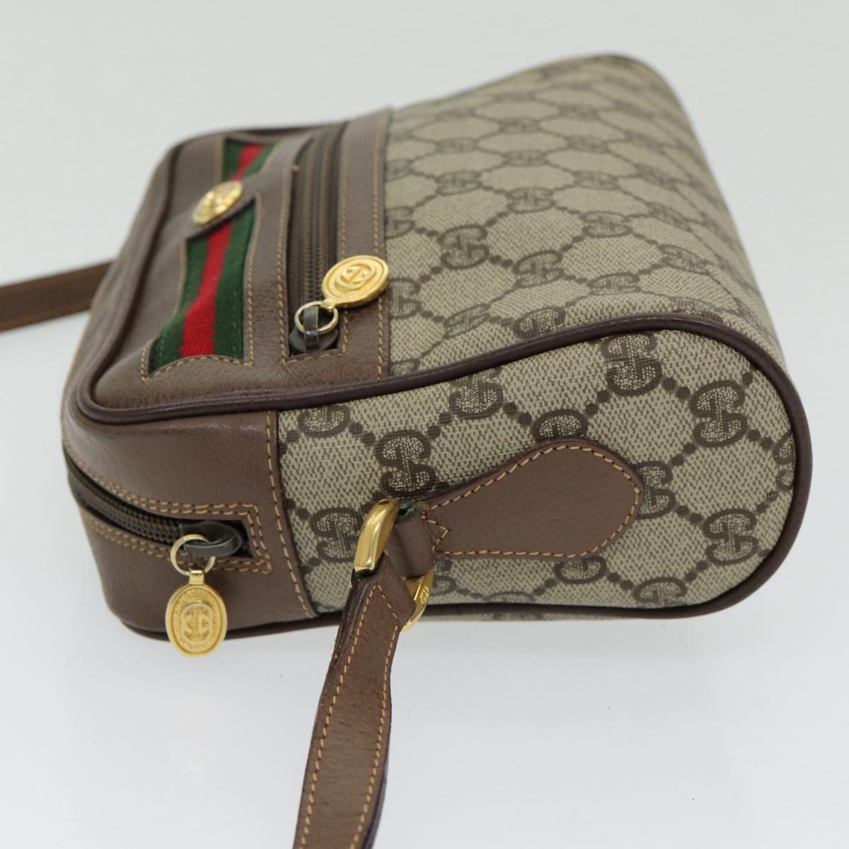 GUCCI GG Supreme Web Sherry Line Shoulder Bag Beige Gold 001 44 6655 Auth 86407