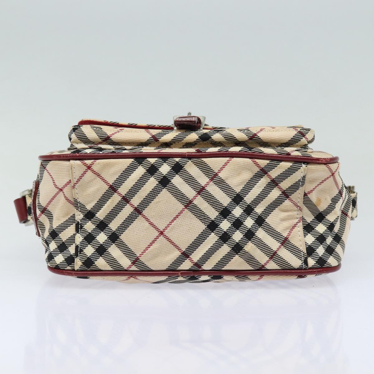 BURBERRY Nova Check Blue Label Shoulder Bag Nylon Beige Silver Auth 86415