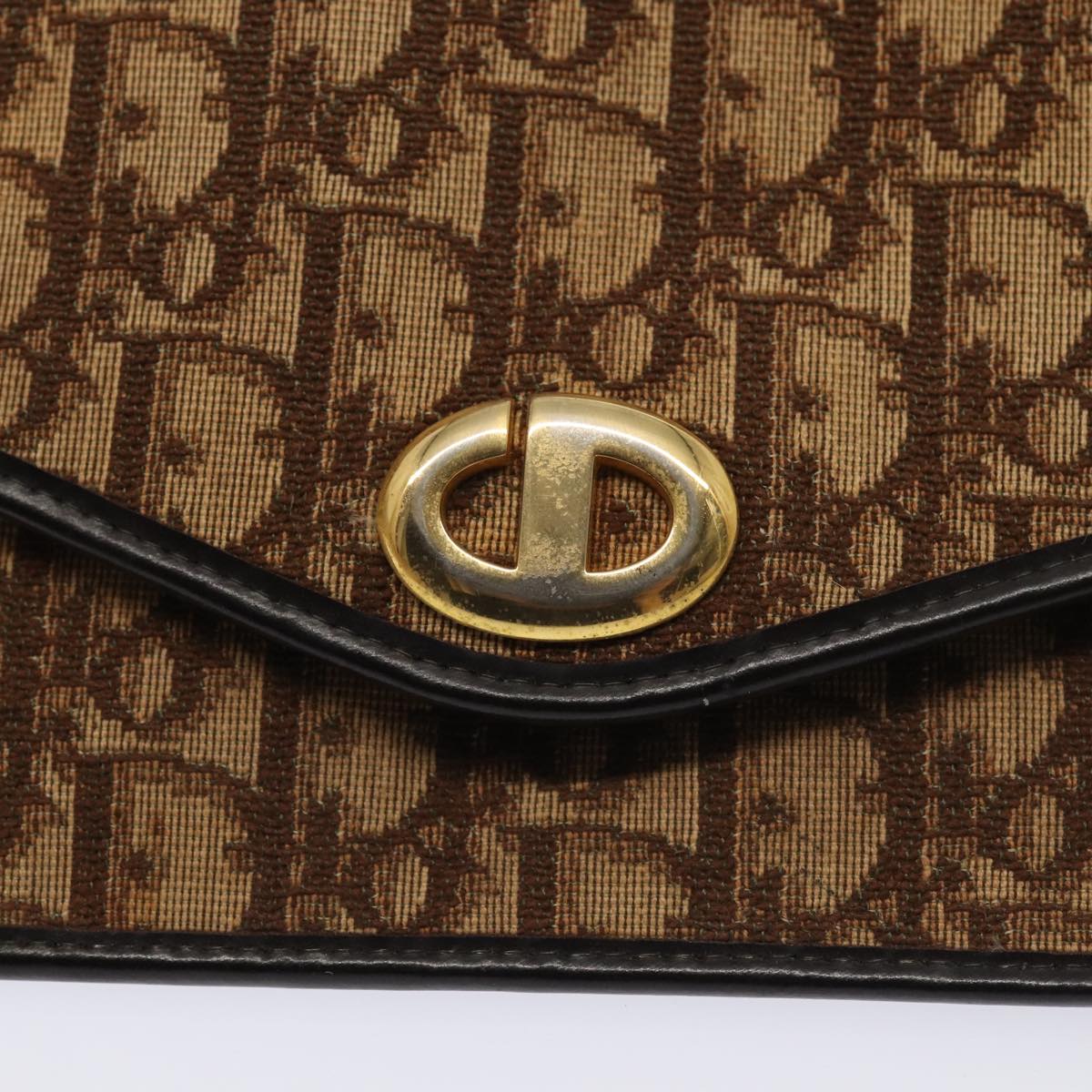 Christian Dior Trotter Canvas Clutch Bag Brown Gold Auth 86417