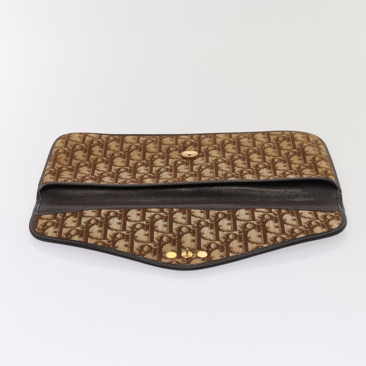 Christian Dior Trotter Canvas Clutch Bag Brown Gold Auth 86417