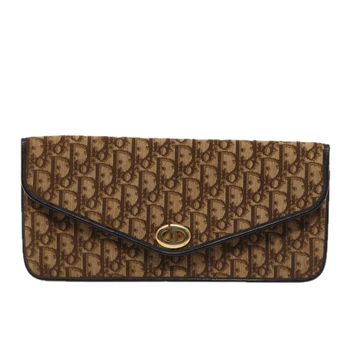 Christian Dior Trotter Canvas Clutch Bag Brown Gold Auth 86417