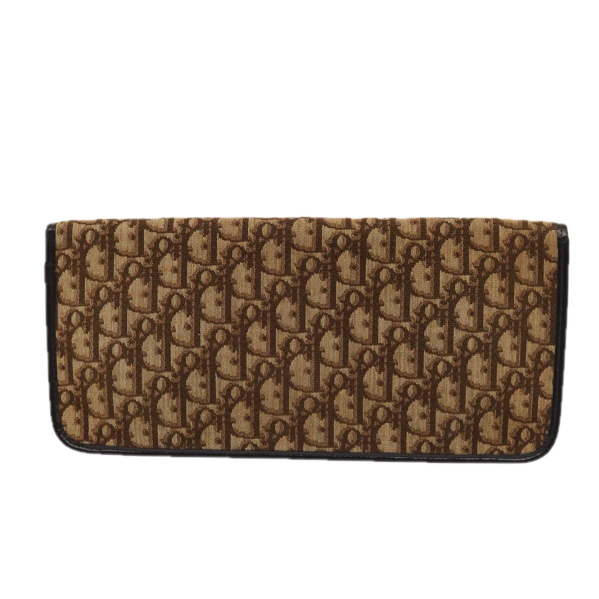 Christian Dior Trotter Canvas Clutch Bag Brown Gold Auth 86417 - 0