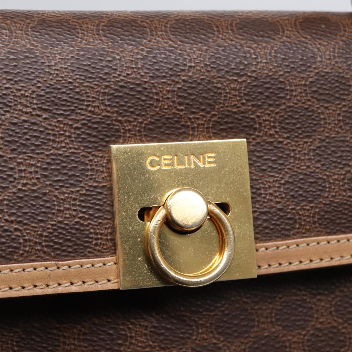 CELINE Macadam Canvas Hand Bag PVC Leather Brown Gold Auth 86425