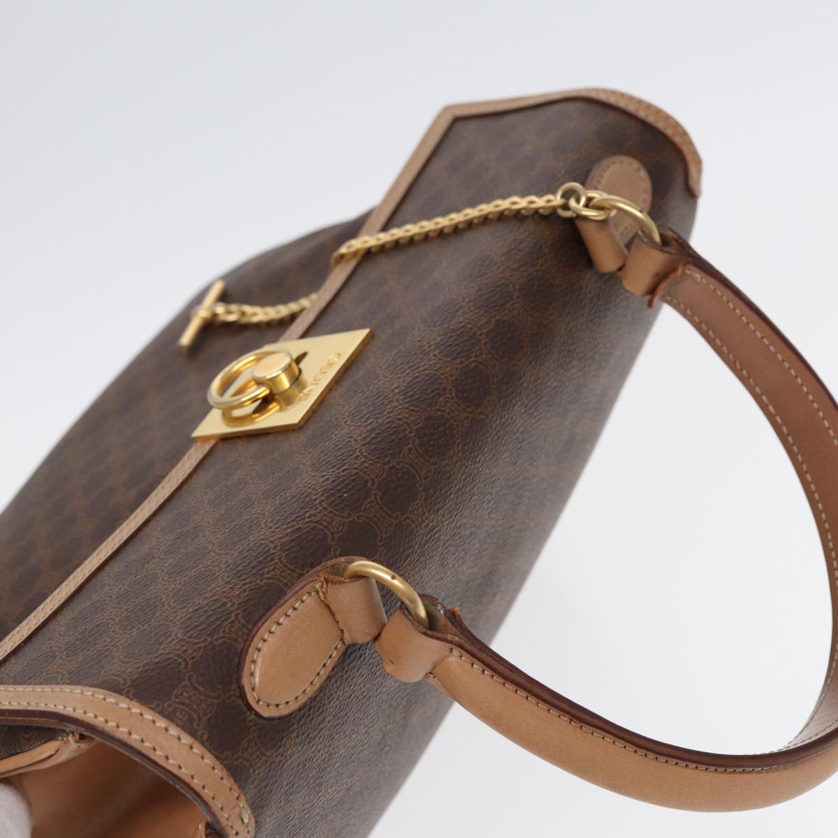 CELINE Macadam Canvas Hand Bag PVC Leather Brown Gold Auth 86425