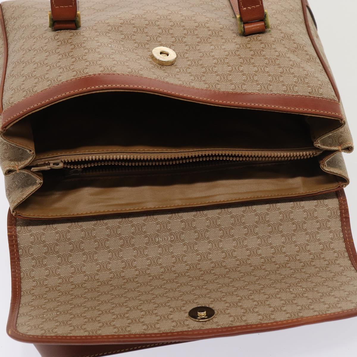 CELINE Macadam Canvas Hand Bag Beige Gold Auth 86426